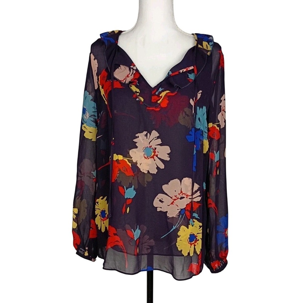 Cabi Juliet Blouse Plum purple Floral Long Sleeve Shirt Size M #3859 Lined
